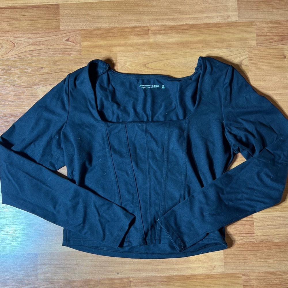 Abercrombie & Fitch Blue Fitted Bustier Long Sleeve Blouse